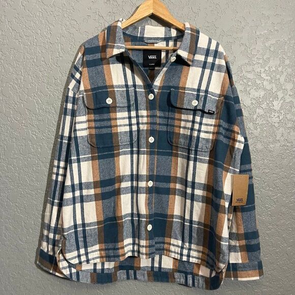 Vans Eliza Cream & Teal Flannel Shacket - Picture 2 of 8